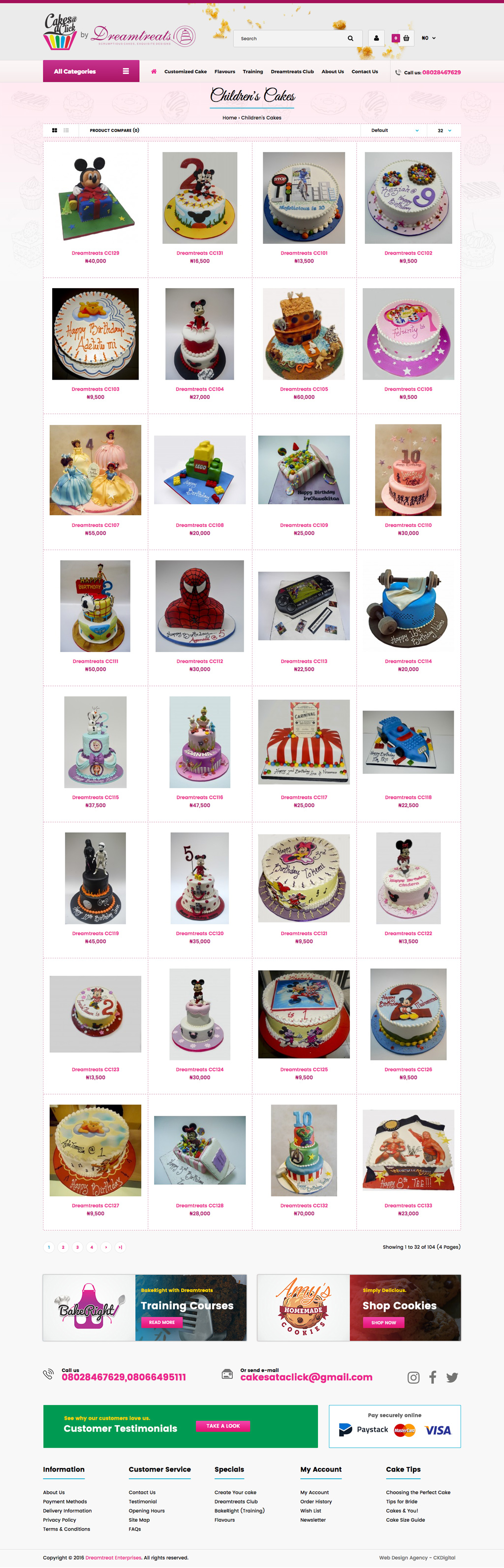 Dreamtreats Cakes Website Design - Category Page