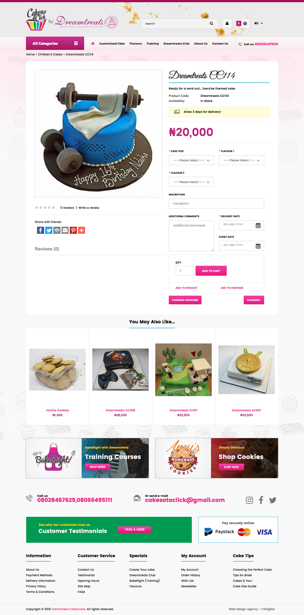 Dreamtreats Cakes Website Design - Product