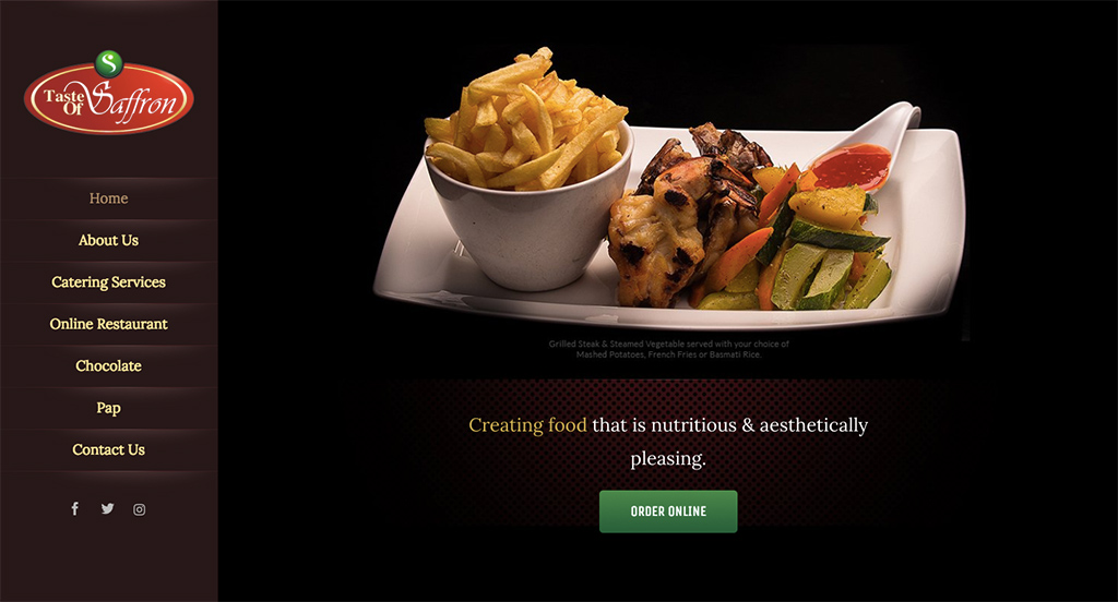 Taste of Saffron Website - Home Page Design